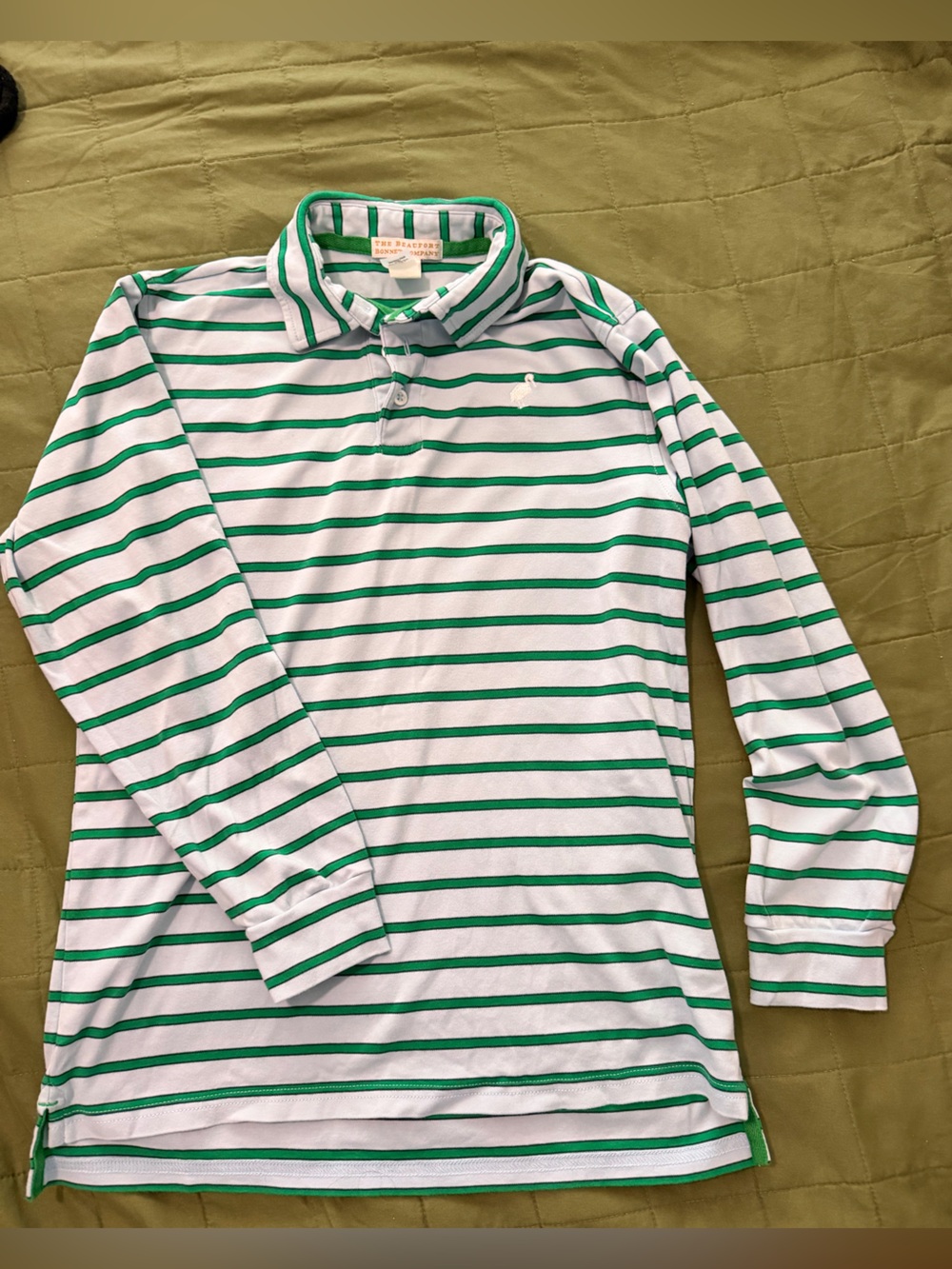 The Beaufort Bonnet Company Green & light blue Striped Polo size 14